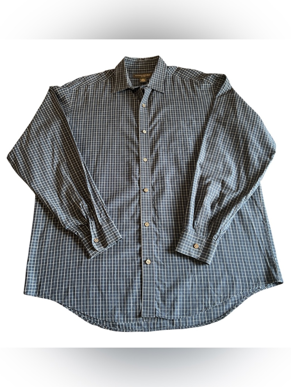 Banana Republic Navy and White Check Dress Shirt